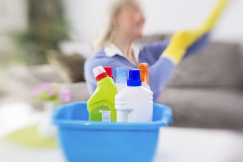 Office reception area with professional cleaning focus