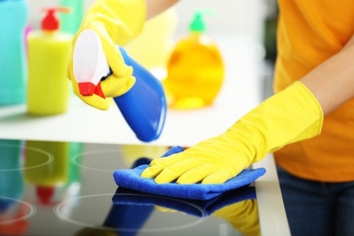 Professional rug washing process in a cleaning facility