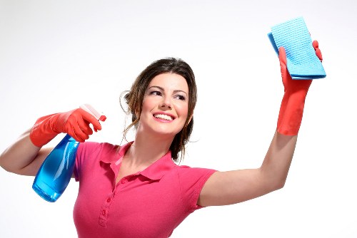 Technician using tools for streak-free window cleaning