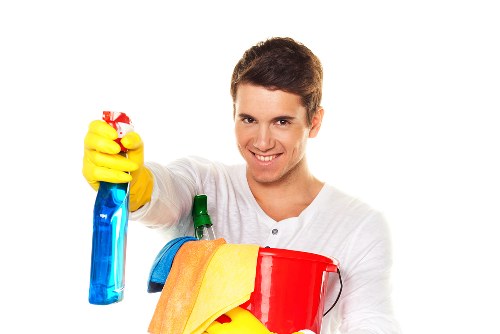Regular cleaning supplies arranged for routine upkeep
